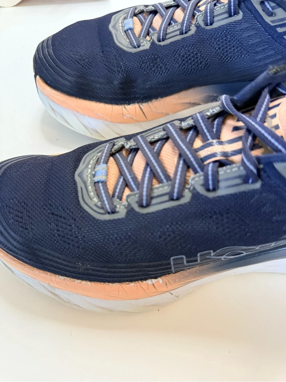 Hoka Women's Navy and Peach Athletic Running Shoes